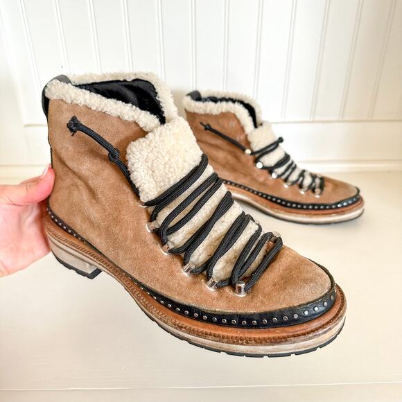 Rag & Bone Compass Shearling Camel Leather Hiking Boots $695 - Picture 1 of 9